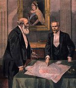 Anglo-French Convention signed in London by Paul Cambon (1843-1924) the French Ambassador, and Lord Salisbury (1830-1904) the British Prime Minister, from Le Petit Journal, 9th April 1899 Reproduction