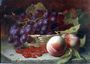 A still life of red currants, peaches and grapes in a basket Reproduction