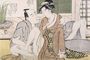 A Shunga erotic print a man pleasures his female lover, c.1785 Reproduction