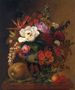 Exotic Blooms in a Grecian Urn with Fruit on a Marble Ledge Reproduction