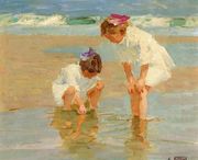 Girls Playing in Surf Reproduction