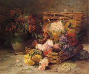 Still Life of Flowes in a Vase and a Basket Reproduction