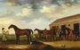 Four Racehorses outside the Rubbing Down House, Newmarket I Reproduction