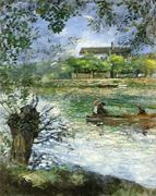 Willows and Figures in a Boat Reproduction