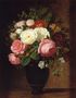 Pink and White Roses in a Black Glaze Amphora on a Brown Marble Ledge Reproduction