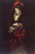 Portrait Of A Lady With Red Plumed Hat Reproduction