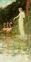 Standing Woman with Three Pink Flamingos Reproduction