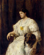 Portrait of a lady with her collie, seated, three-quarter length Reproduction