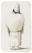 Caricature Of A Man, Seen From Behind, Wearing Robes And A Cap Reproduction