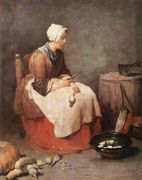 Girl Peeling Vegetables Reproduction