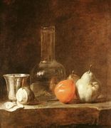 Still Life With Carafe Silver Goblet And Fruit Reproduction