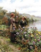 Peasant Girls In Flower Garden Reproduction