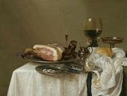 A Still Life With A Roemer, A Silver Tazza, A Fluted Wine-Glass, A Mustard Jar, A Ham And A Partly Peeled Lemon On Pewter Dishes Reproduction