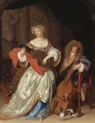 A Lady Playing The Lute And A Gentleman With A Viola Da Gamba Reproduction