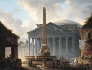 Rome, A View Of The Piazza Della Rotonda With The Pantheon And Figures Before The Obelisk Fountain Reproduction