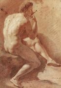 Study Of A Male Nude Playing The Flute Reproduction