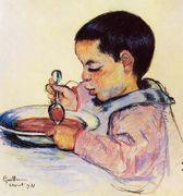 Child Eating Soup Reproduction