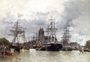 Dordrecht Harbor With Shipping And Cathedral Reproduction