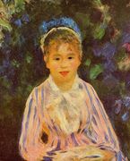 Young Woman In A Blue And Pink Striped Shirt Reproduction