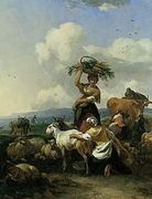 Peasants And Animals In An Italianate Landscape Reproduction