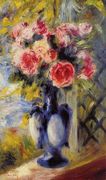 Bouquet Of Roses In A Blue Vase Reproduction