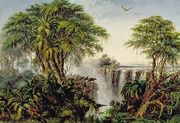 Victoria Falls with Stampeding Buffalo Reproduction