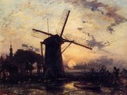 Boatman By A Windmill At Sundown Reproduction