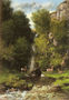 A Family of Deer in a Landscape with a Waterfall Reproduction