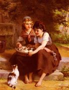 Deux Filles Avec Un Panier De Chatons (Two Girls With A Basket Of Kittens) Reproduction