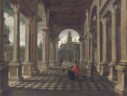 An architectural capriccio with elegant company Reproduction