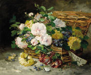 Roses in a basket Reproduction