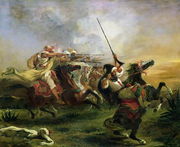 Moroccan horsemen in military action 1832 Reproduction