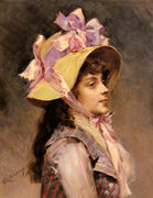 Portrait Of A Lady In Pink Ribbons Reproduction