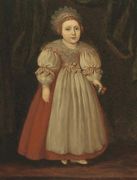 Portrait of Isabella Buxton as a young girl, full-length, in a red dress with a lace collar, holding cherries Reproduction