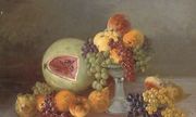 A melon, oranges, pears, grapes and pomegranates Reproduction