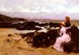 Femme Et Enfants Sur La Plage (Lady and Two Children on the Beach) Reproduction