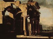 A capriccio of architectural ruins with figures Reproduction