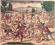 Pedro de Alvarado and his soldiers massacring the Aztecs Reproduction