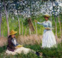 In The Woods At Giverny - BlancheHoschede Monet At Her Easel With Suzanne Hoschede Reading Reproduction