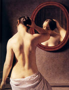 Woman Standing In Front Of A Mirror Reproduction