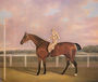 Memnon, a Chestnut Racehorse, with Jockey up Reproduction