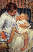 Mother about to Wash her Sleepy Child, 1880 Reproduction