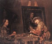 Self-Portrait at an Easel Painting an Old Woman 1685 Reproduction