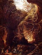 Figures By A Waterfall In A Wooded Landscape Reproduction