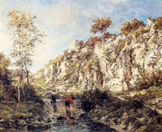 Figures In A Rocky Stream Reproduction