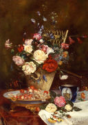 Still Life With Roses, Cherries And Grapes Reproduction