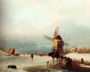 A Winter Landscape With A Horse-drawn Sledge On A Frozen River By A Windmill Reproduction