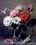 Poppies In A Metal Vase With A Bunch Of Grapes On A Table Reproduction