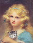 Portrait of a young girl holding a kitten Reproduction