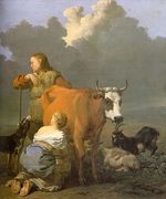 Woman Milking a Red Cow 1650s Reproduction